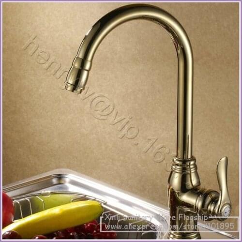 L16379 - Luxury Deck Mounted Gold Color Brass Material Hot & Cold Water Kitchen Sink Mixer