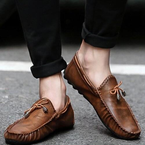 Summer Mens Loafers Italian Moccasins Slip On Leather Casual Shoes Male Driving Black Flats Sneakers Zapatillas Hombre XC-29
