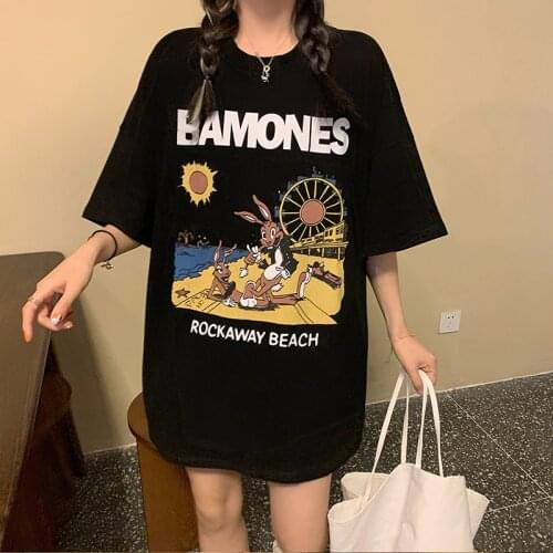 Summer new style printed letters fun graffiti casual loose short-sleeved T-shirt mid-length top