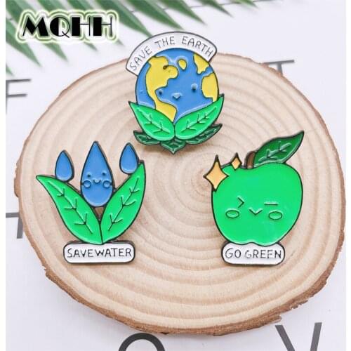 Cartoon Green Plants Potted Plants Saplings Enamel Brooches Caring for the Environment Earth Alloy Badges Bags Pin Jewelry Gift