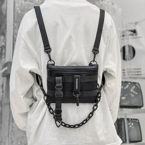 Men multifunction chest bag with plastic chain tactical phone bag man vintage crossbody bags reflective backpack