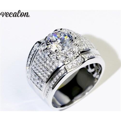 Vecalon Solitaire male Promise ring 925 Sterling Silver AAAAA Cz Engagement Wedding band rings For men Party Finger Jewelry