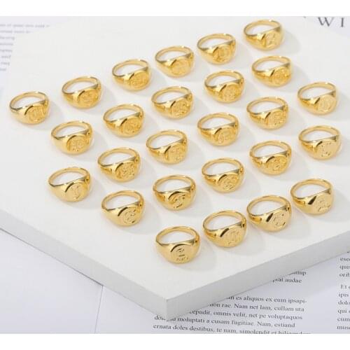 Mens Wide Face Ring Fashion Ancient English Letter Ring Trend Carving A-Z Initials Men And Women Jewelry Party Wedding Hot Gift