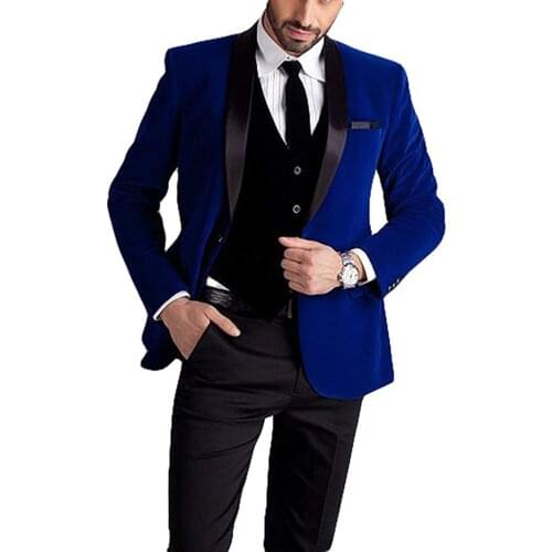 Man Suits Royal Blue 3 Pieces Formal Party Jacket Black Vest Pants Men Suits Wedding Suits