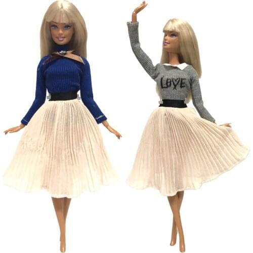 NK 2 Pcs/Set Doll Dress Casual Skirt Fashion Dancing Ballet Dress Party Gown For Barbie Doll Accessories Baby Toy Gift 5X