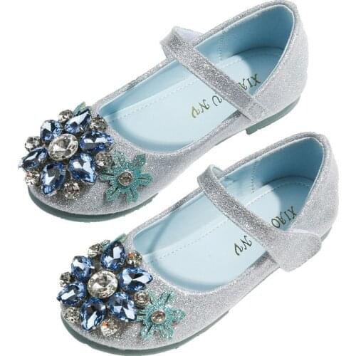 2021 New Girls Shoes Sweet Sequined Dress Princess Shoes Flats Leather Shoes Soft Bottom Kids Children Crystal Shoes for Party