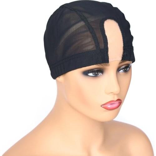 BTWTRY 5pcs Black Color Weaving Cap Stretch 1.3x3inch U Part Wig Cap with MONO Lace Dome Wig Caps for Making Wigs Medium Size