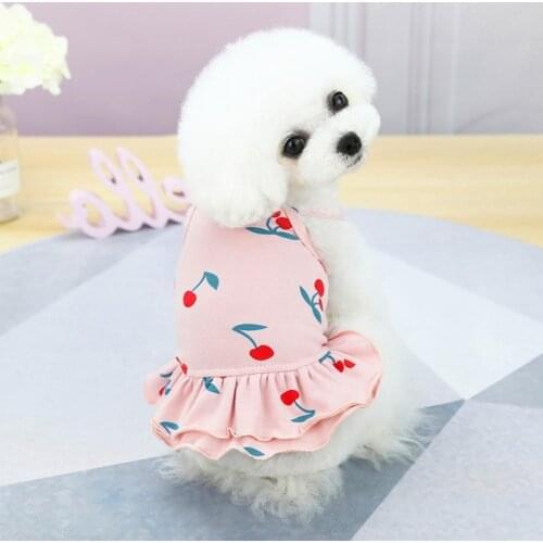 S-2XL Summer Cute Dog Dresses with Cherry Printed Dress Skirt Puppy Cat Princess Apparel for Puppy Teddy Bichon Pet Supplies