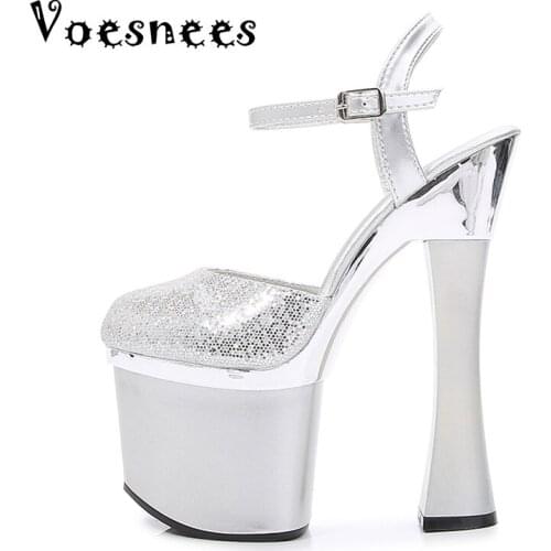 Sandals Women Shoes Silver Wedding Sandals Bride Sequined Thin High Heels 18CM Platform Women Sandals Sexy Peep Toe Dress Shoes