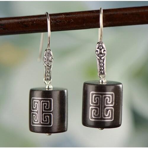 2018 New Top Fashion Brinco Style Handmade Mosaic Pattern, Sandalwood Earrings, Antique Fashion Jewelry Accessories Lady S925