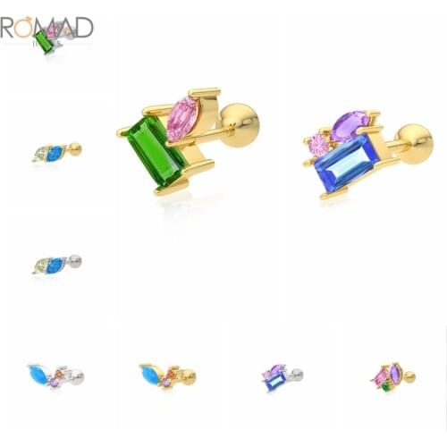 ROMAD 925 Sterling Silver Earring Turquoise Blue Pink Green Purple Color Matching Jewelry Mini Sliver Earrings For Women 2021