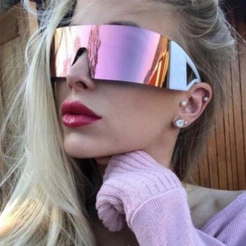 Brand New Vintage One Piece Sunglasses Women Men Luxury Designer Big Frame Sun Glasses Female 2021 Newest White Pink Goggles