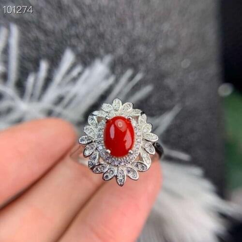 Natural and Real Red Coral 925 sterling silver Fine jewelry 6*8mm gemstone Handworked rings