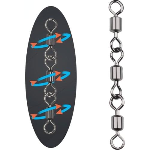 TIANNSII 50pcs Three Joint Fishing Connector Rolling Swivels Fishing Line Hooks Solid Rings Connector Fishing Tackle Accessories