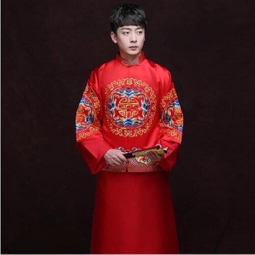 Chinese traditional men clothing Embroidery Men Wedding groom Vintage Gown