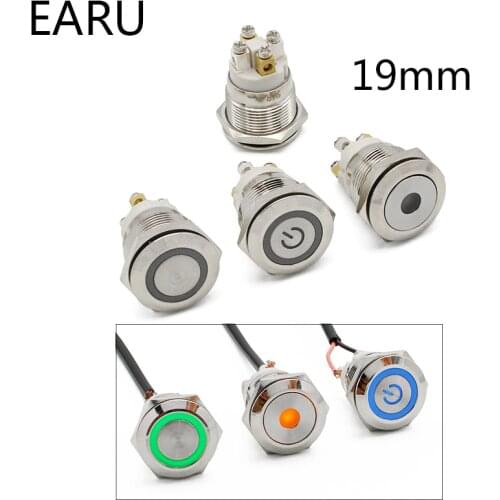 19mm 22mm Reset Momentary Metal Push Button Switch LED Light 12V 24V 110V 220V 4 Screw Foot Waterproof Car Power Button Switch