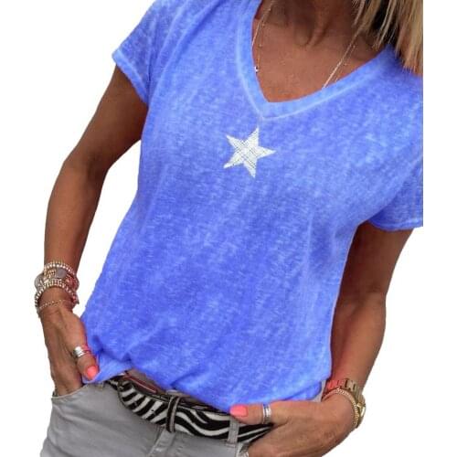 Women T-shirt Five-pointed Star Short Sleeve Summer V Neck Loose Blouse for Party t shirt women 2021 fashion Orange xxxxl