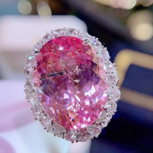 H519 Morganite Ring 15.2ct Fine Jewelry 18K Gold 100% Natural Pink Beryl Heliodor Morganite Jewellery for women Fine Ring