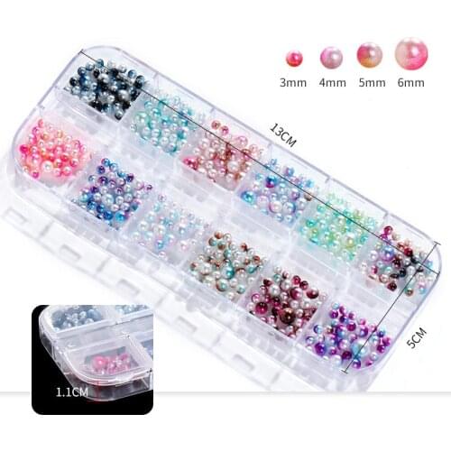 1 Box Pearl Mermaid Beads Mixed Size 3/4/5/6MM Round Ball Gradient Symphony Colorful Charm Nail Jewelry Beads