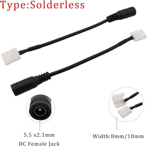 2/5/10Pcs 5.5x2.1mm DC Female Jack to PCB LED Strip 2 Pin Cable Wire Connectors 8 mm 10 mm Single Color LED Strip Light Adapter