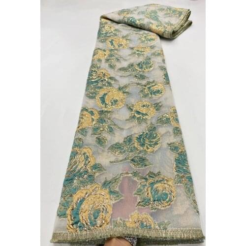5yards/pc) Newest teal green gold African jacquard net lace fashion brocade tulle lace fabric for beautiful party dress FZZ1059