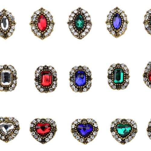 50pc*1bag Nail Retro Stud Alloy Rhinestone 15-Design(JE246-260) Metallic Gold Stud Rivet 3-Size(9*12mm;9*11mm;10*11mm) Nail Stud