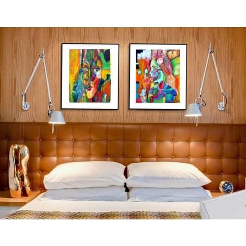 Abstract canvas painting mural prints posters modern decorative picture girls with wine cups 2 panel home decorative picture