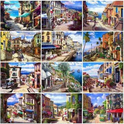 AZQSD Full Drill Diamond Embroidery Town Mosaic Handicraft Gift Diamond Painting Landscape Picture Of Rhinestones Home Decor