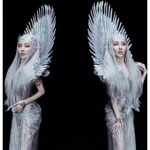 White gold feather shoulder wing props prince princess cosplay feather wings