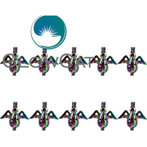 GLOWCAT 10x C92 Rainbow Color Angel Wings Beads Cage Jewelry Making Essential Oil Diffuser Aroma Pearl Cage Locket Pendant