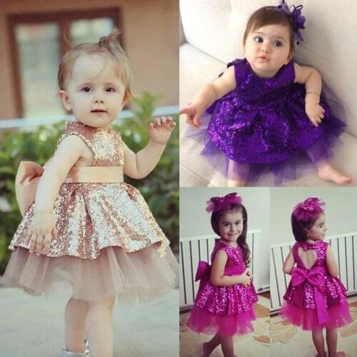 Hot 6M-4Y Kids Baby Girls Dress Lace Bling Butterfly-Knot Button Sleeveless Sequin Tutu Dresses Princess Party Wedding Dress