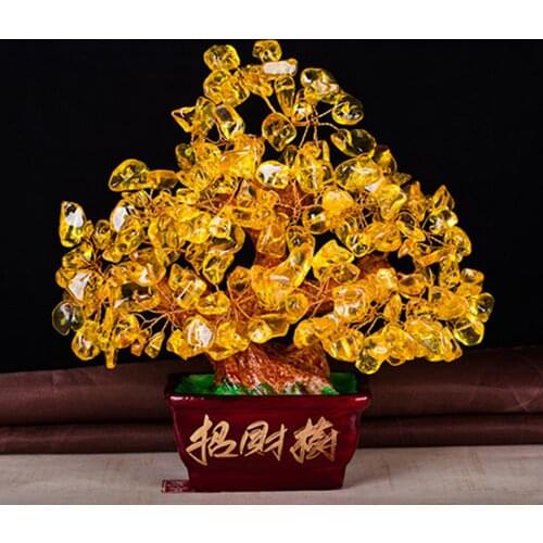 Besegad Resin Crystal Money Tree Feng Shui Bonsai Office Shop Home Chinese New Year Ornament Decors for Good Luck Fortune Wealth