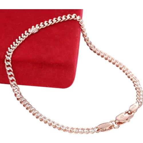 FJ Womens Girls 3mm Smart Chains 585 Rose Gold/Rose White Gold Color Link Curb Bracelet (NO red box)