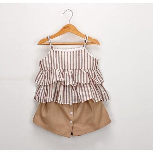 FOCUSNORM 1-6Y Summer Infant Kids Girls Clothes Sets Sleeveless Ruffles Striped Tops Button High Waist Shorts 2pcs
