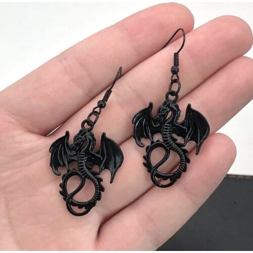Gothic black dragon earrings, black, gothic personalized earrings gift, witch ladies exquisite earrings