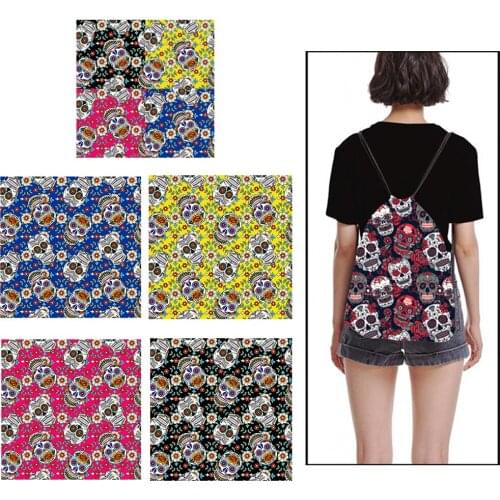 Cotton Craft Fabric Patchwork Skull&Floral Printed Mixed Color Squares Cloth