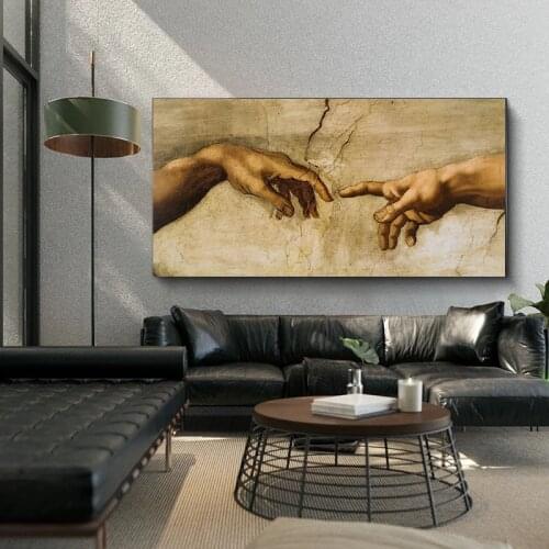 The Creation of Adam By Michelangelo Famous Canvas Painting on The Wall Art Posters and Prints Hand To Hand Pictures Decoration