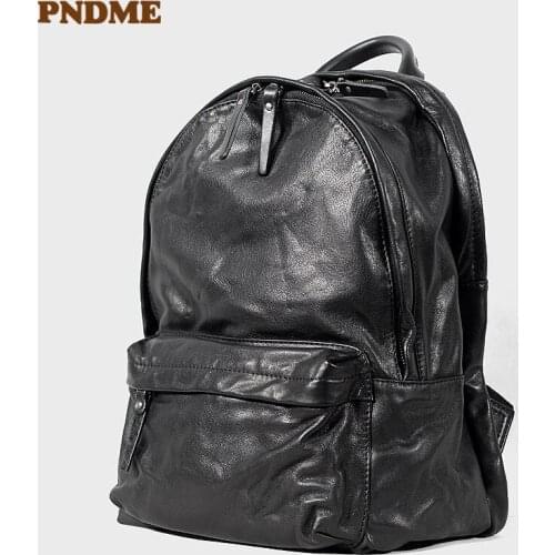 Classic vintage genuine leather travel womens backpack fashion high quality natural first layer cowhide men laptop bagpack