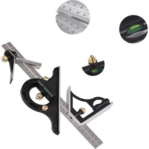 12" Combination Protractor Tri-Square Angle Ruler Machinist Stainless Steel Measuring Tools Professional