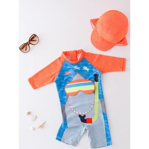 Bathing Suit for Children Boys Shark Dinosaur Print Swimsuit Boy One Piece with Cap Toddlers Infant Baby Swimwear Beach Clothes