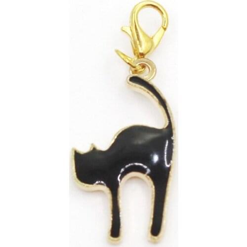 Hot Selling 12pcs/lot Black Cat Dangle Charms Lobster Clasp DIY Bracelet Necklace Pendants Jewelry Hanging Charms