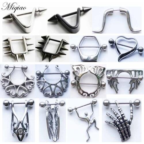 Miqiao 2pcs Fashion Retro Stainless Steel Shaped Diamond Breast Ring Body Piercing Jewelry