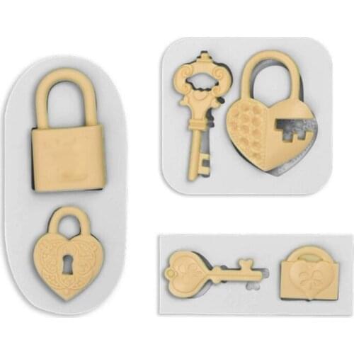 Wholesale 10 pcs Silicone Mold Heart Lock Key Sugarcraft Cookie Cupcake Chocolate Baking Mold Fondant Cake Decorating Tools