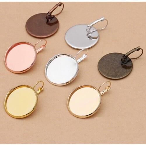 10pcs/lot 8-16mm Ear Hook Blanks Base Diy Cabochon Cameo Setting Silver Rose Gold Color Copper Earrings Cabochon Base Jewelry