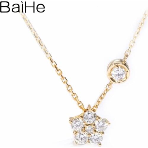 BAIHE Solid 18K Yellow Gold 0.34ct Certified H/SI 100% Genuine Natural Diamonds Women Trendy Engagement Fine Jewelry Necklaces