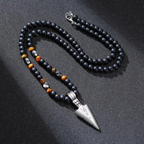 Punk Chunky Long Beads Chain Necklaces for Men Vintage Stainless Steel Spear Gothic Punk Pendant Male Collar Jewelry