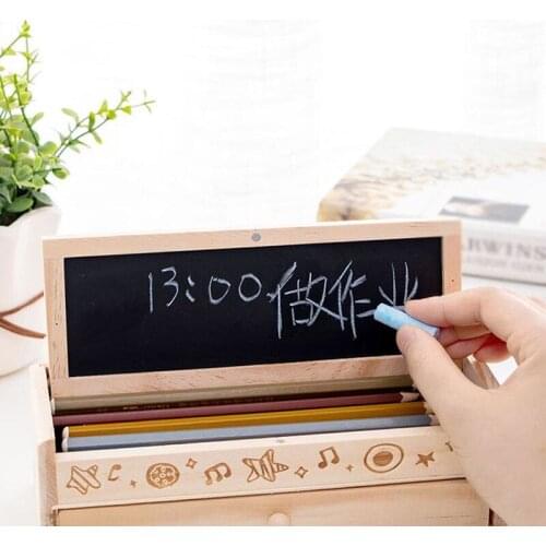 Pencil Stationery Case Box Double Layer Pencil Case Multifunctional Wooden Blackboard Storage Box Household School Accessories