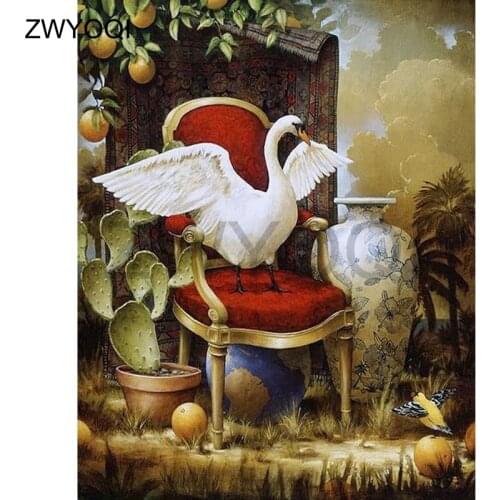 Full Round Diamond embroidery Cross stitch vase pear DIY Diamond mosaic Sofa chair bird Full Square Diamond painting Swan Cactus