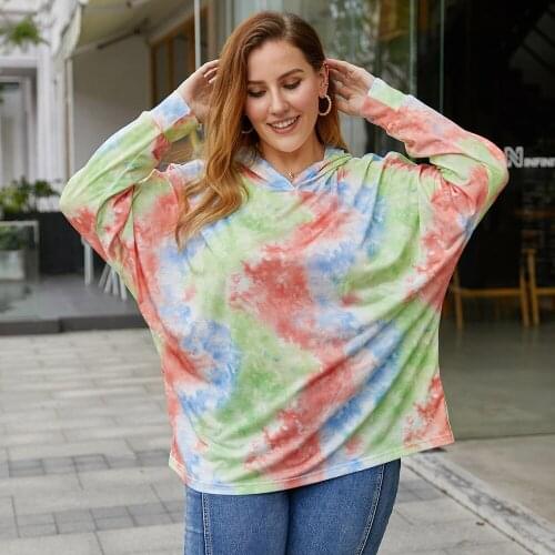 DOIB Plus Size Pullovers Women Tie Dye Large Size Hoodies 2020 Autumn Casual Oversize Loose Pullovers XL 2XL 3XL 4XL