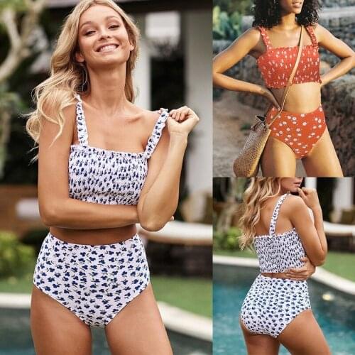 2021 Two Piece Swimsuit Womens Tank Top Floral Split Swimsuit New High Waist Triangle Swimsuit Two-Piece Set